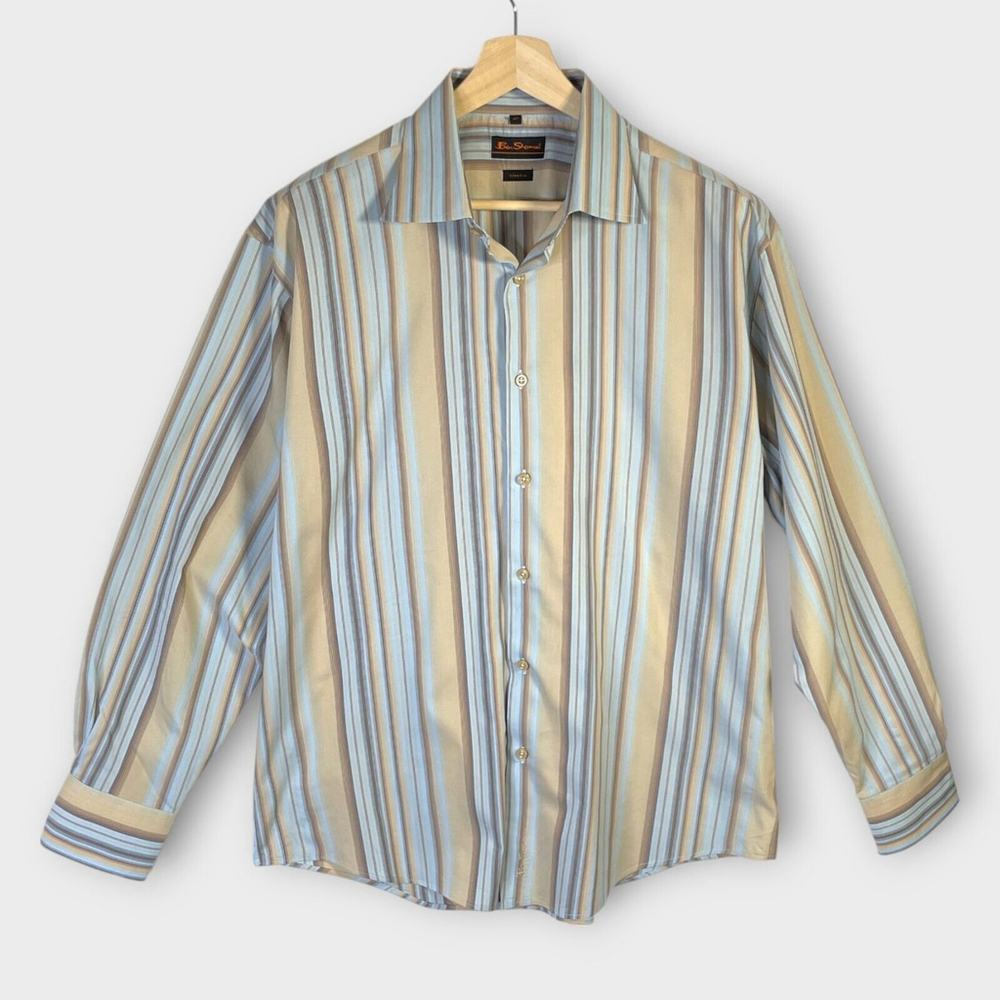 🦜 Ben Sherman Shirt Men's XL Long Sleeve Striped Button Up